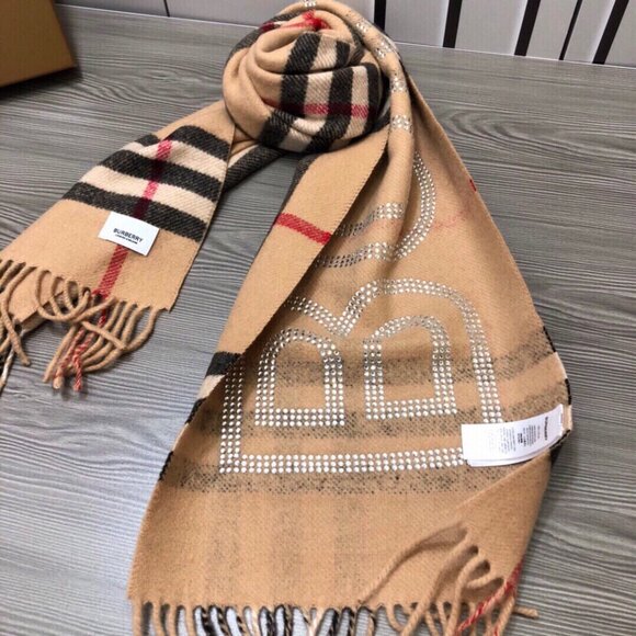 BURBERRY Reversible Crystal Logo Check Scarf Unisex - Picture 5 of 9